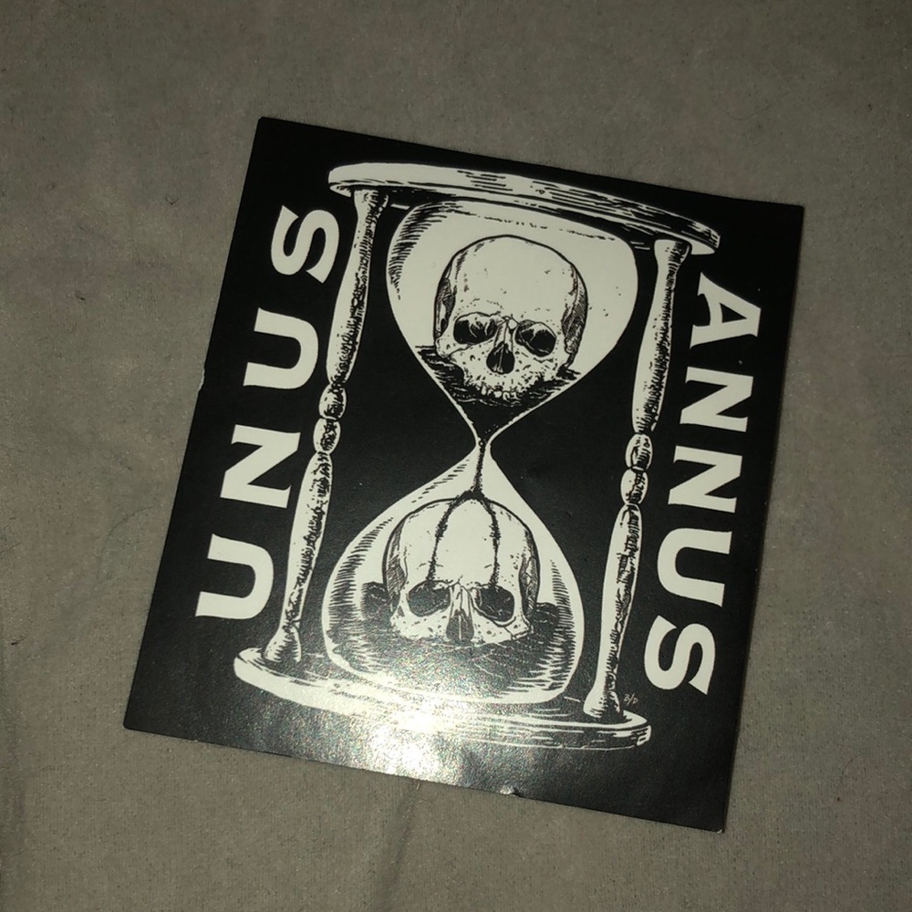 Official Unus Annus sticker came in packages with shirt merch